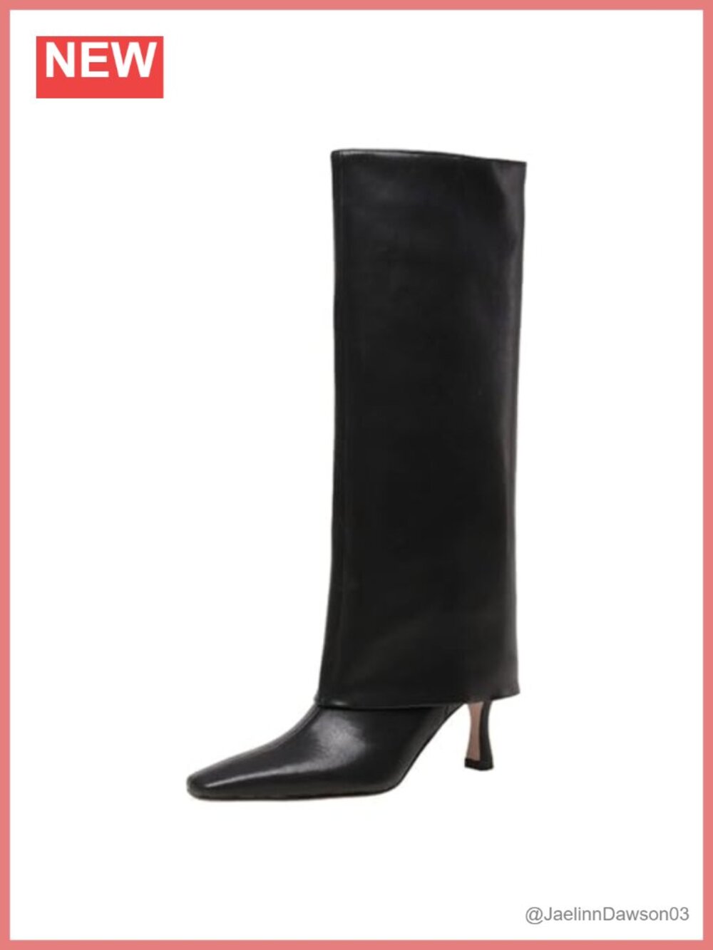 Women's Stiletto Heel Knee High Boots Square Toe PU Leather Fold Over Slouchy